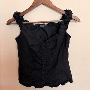 Brandy Melville Black Ruffle Strap Button-Front Top